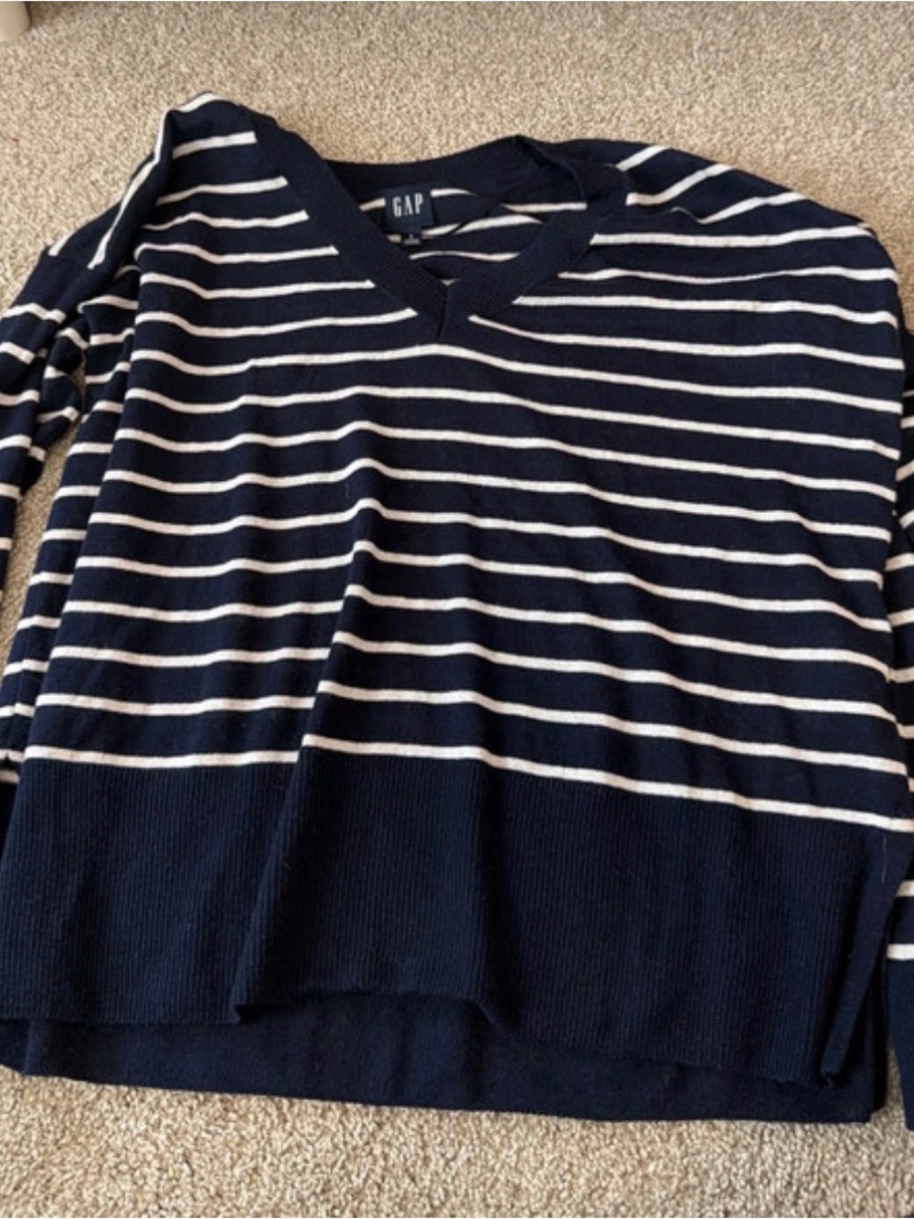 GAP Navy & White Striped V-Neck Sweater